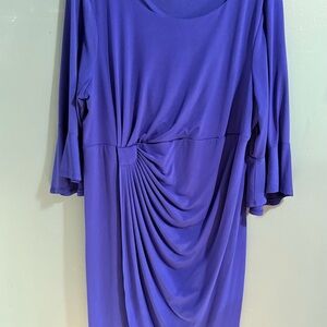 Connected Apparel Women's Blue Drapey Bell‎ Sleeves Cocktail Dress Plus Size 22W